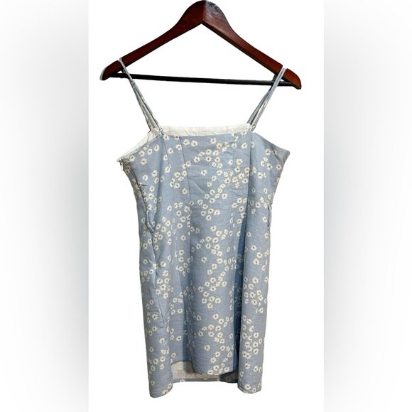 Zara Mini Dress Women’s M Floral Print Linen Blend Blue White Sleeveless - Picture 3 of 7